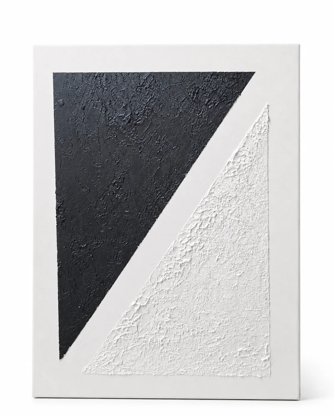 Paradox — a black triangle above a white textured triangle, divided by a raw diagonal edge.